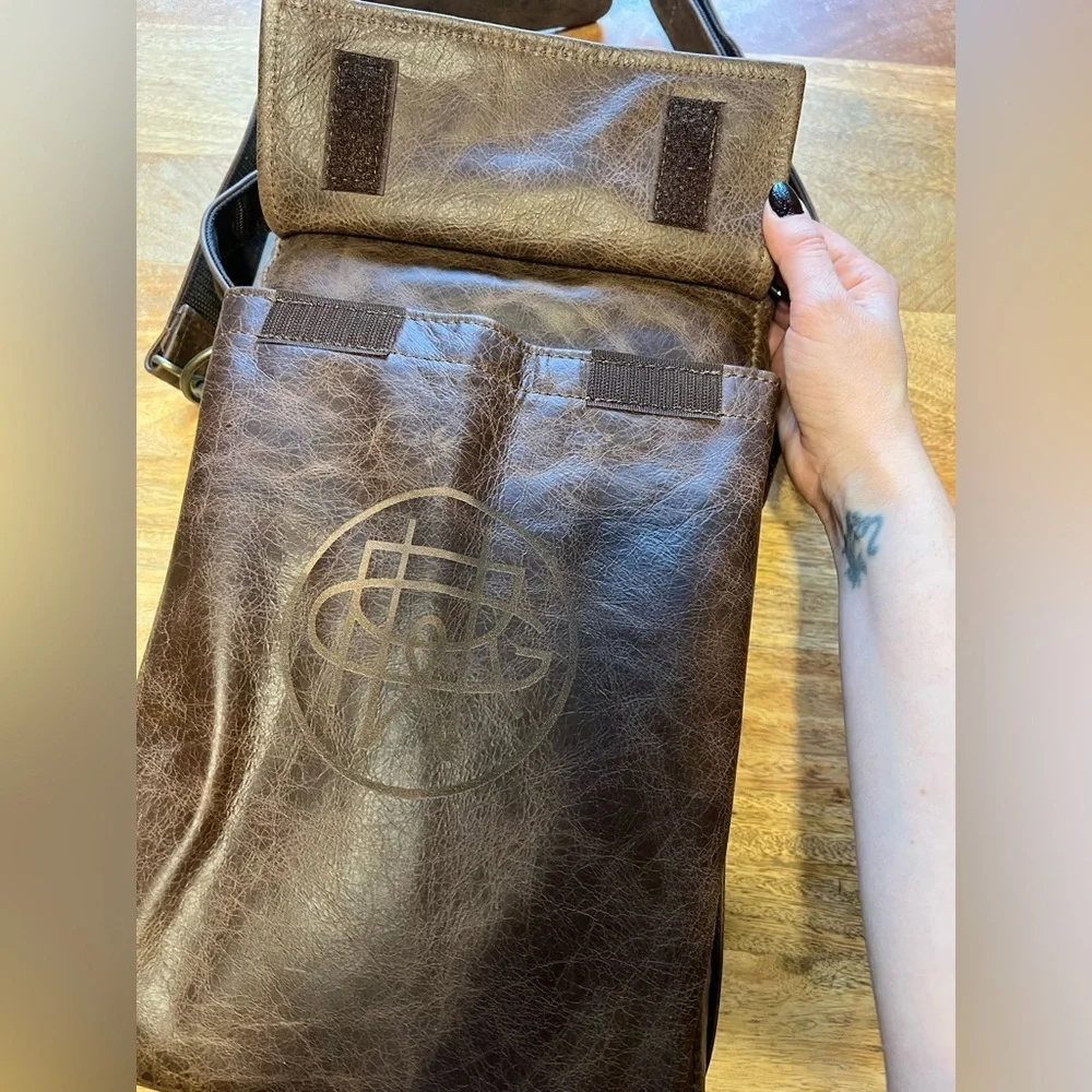 Brown Leather Crossbody Bag | Chill n Go 2 Bottle Carrier | Insulated | Brown